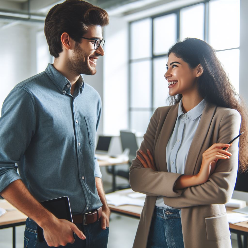 people chatting in an office