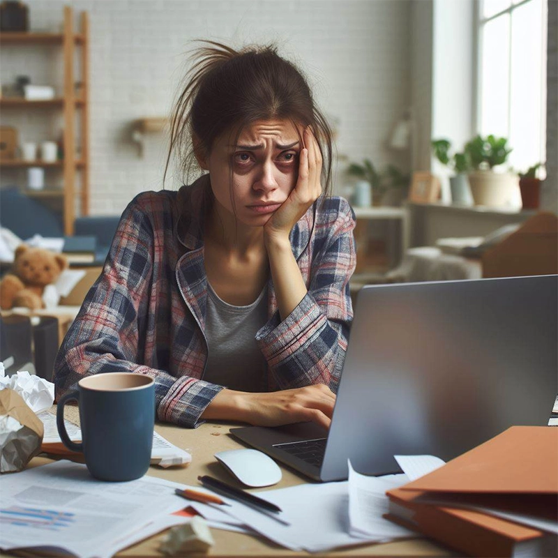 a remote worker looking stressed