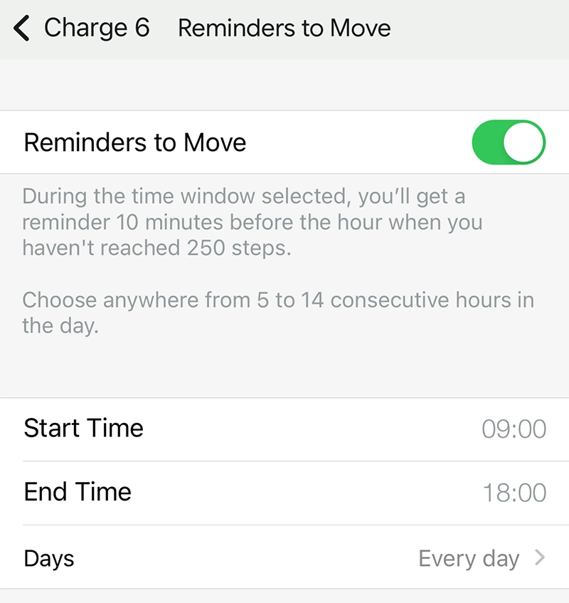 fitbit reminder to move settings