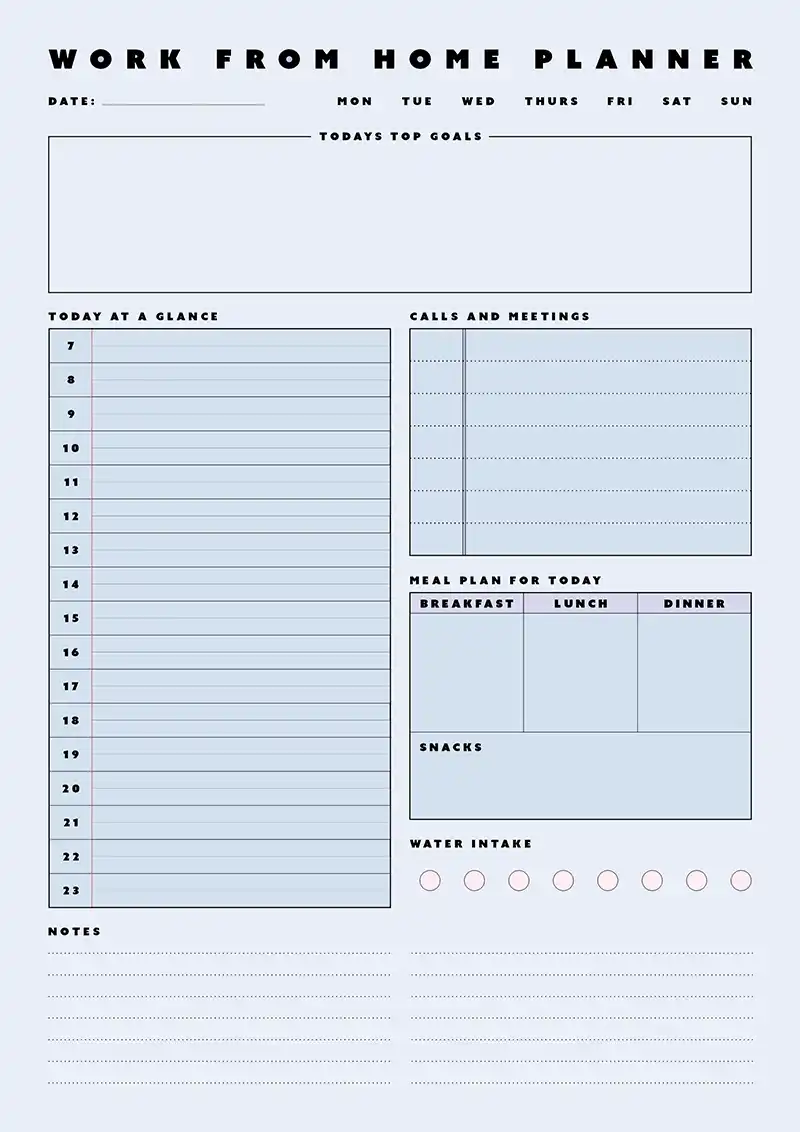 daily work from home planner